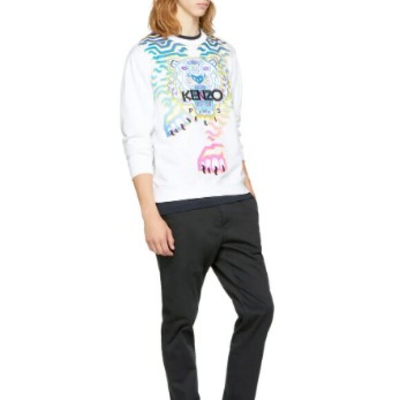 Kenzo Rainbow Geo Tiger Embroidered Crewneck White Auth. Limited Edition - Large - Picture 5 of 11